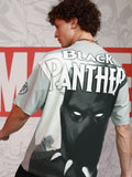 Marvel By Highlander Men Grey Black Panther Printed Round Neck Oversized Fit T-Shirt - Grey - Image 1