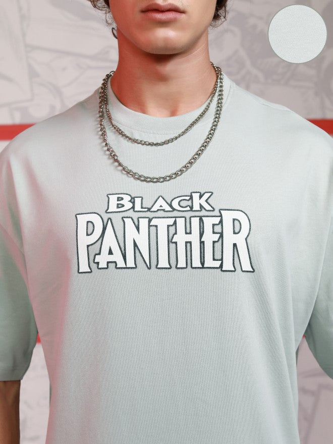 Marvel By Highlander Men Grey Black Panther Printed Round Neck Oversized Fit T-Shirt - Grey - Image 5