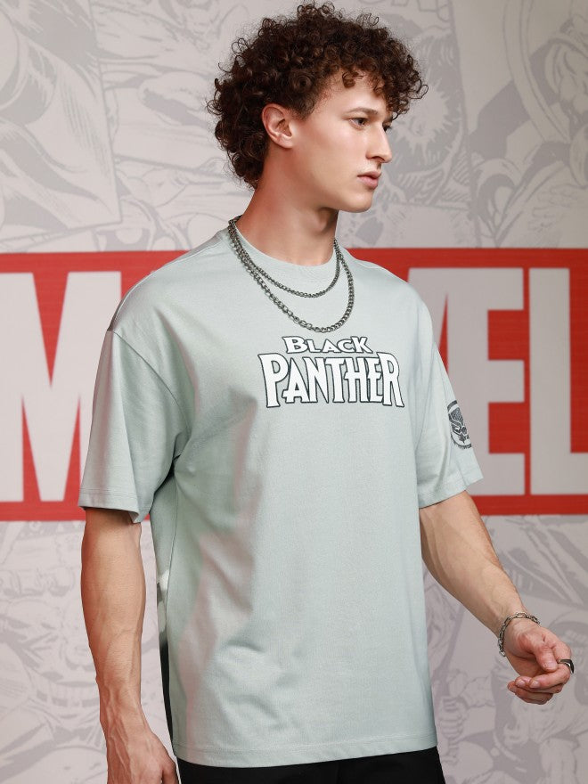 Marvel By Highlander Men Grey Black Panther Printed Round Neck Oversized Fit T-Shirt - Grey - Image 6