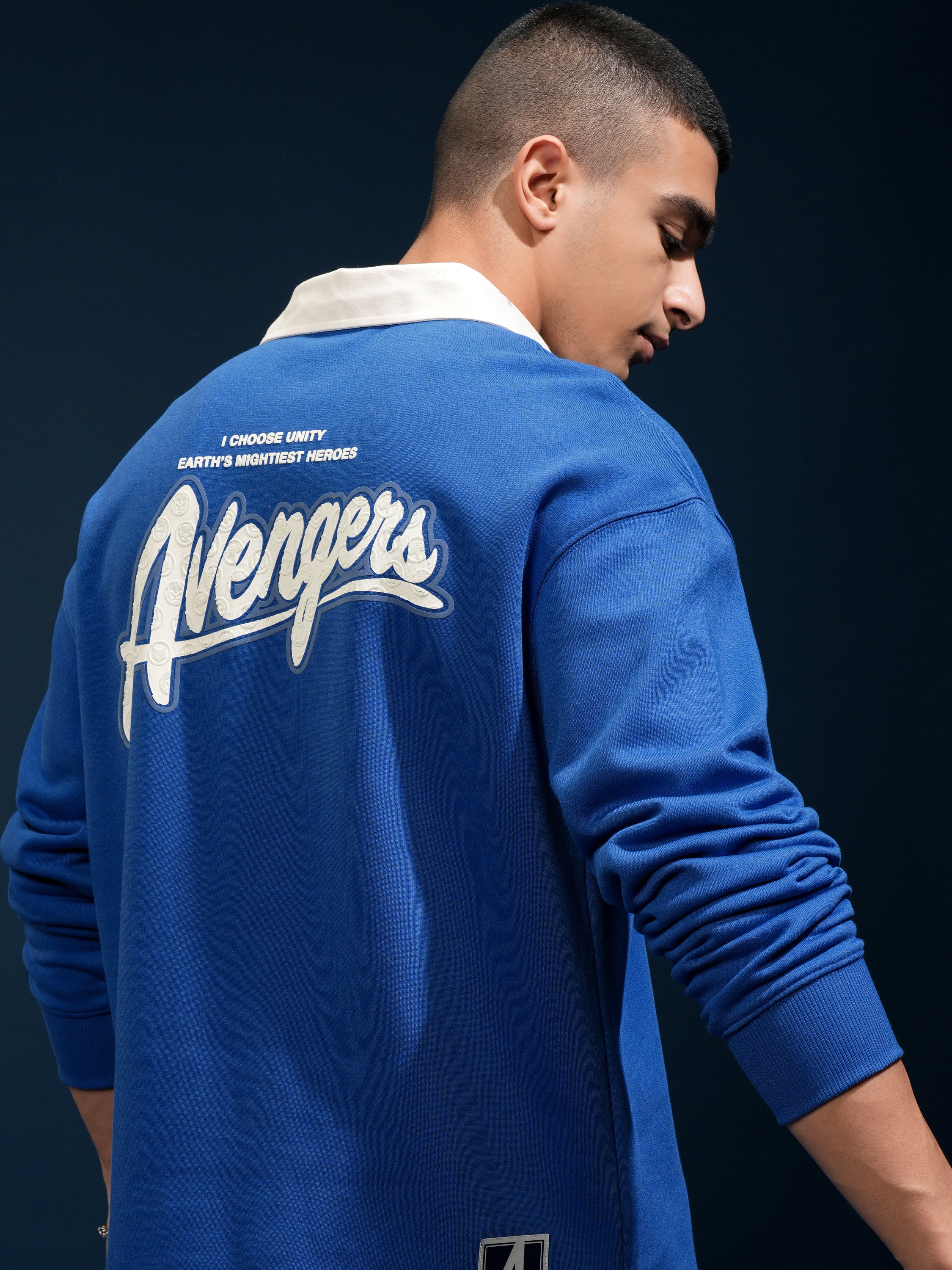 Marvel By Highlander Men Blue Avengers Printed Polo Collar T-Shirt - Blue - Image 1