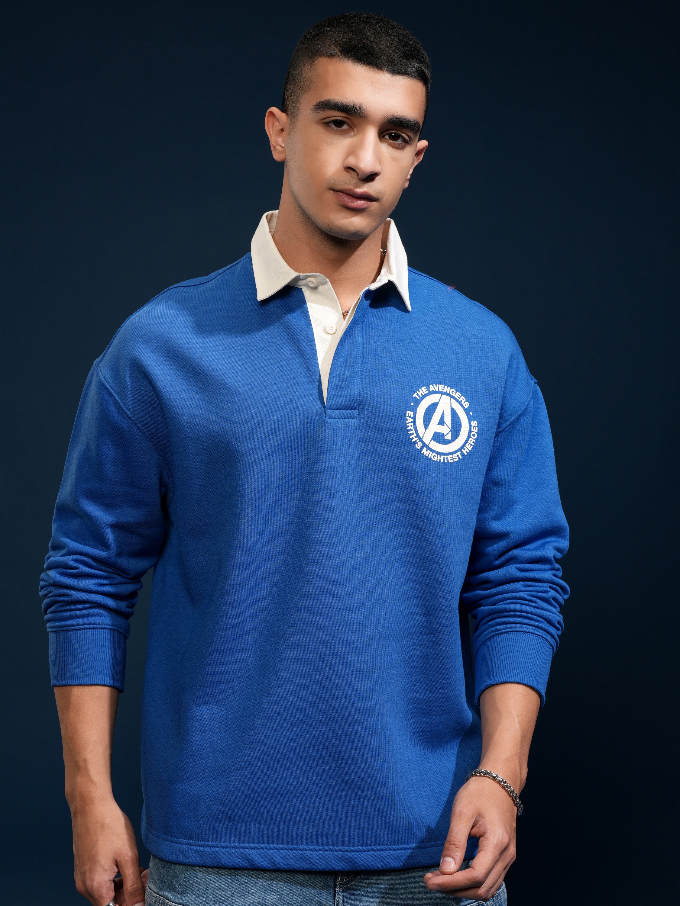 Marvel By Highlander Men Blue Avengers Printed Polo Collar T-Shirt - Blue - Image 3
