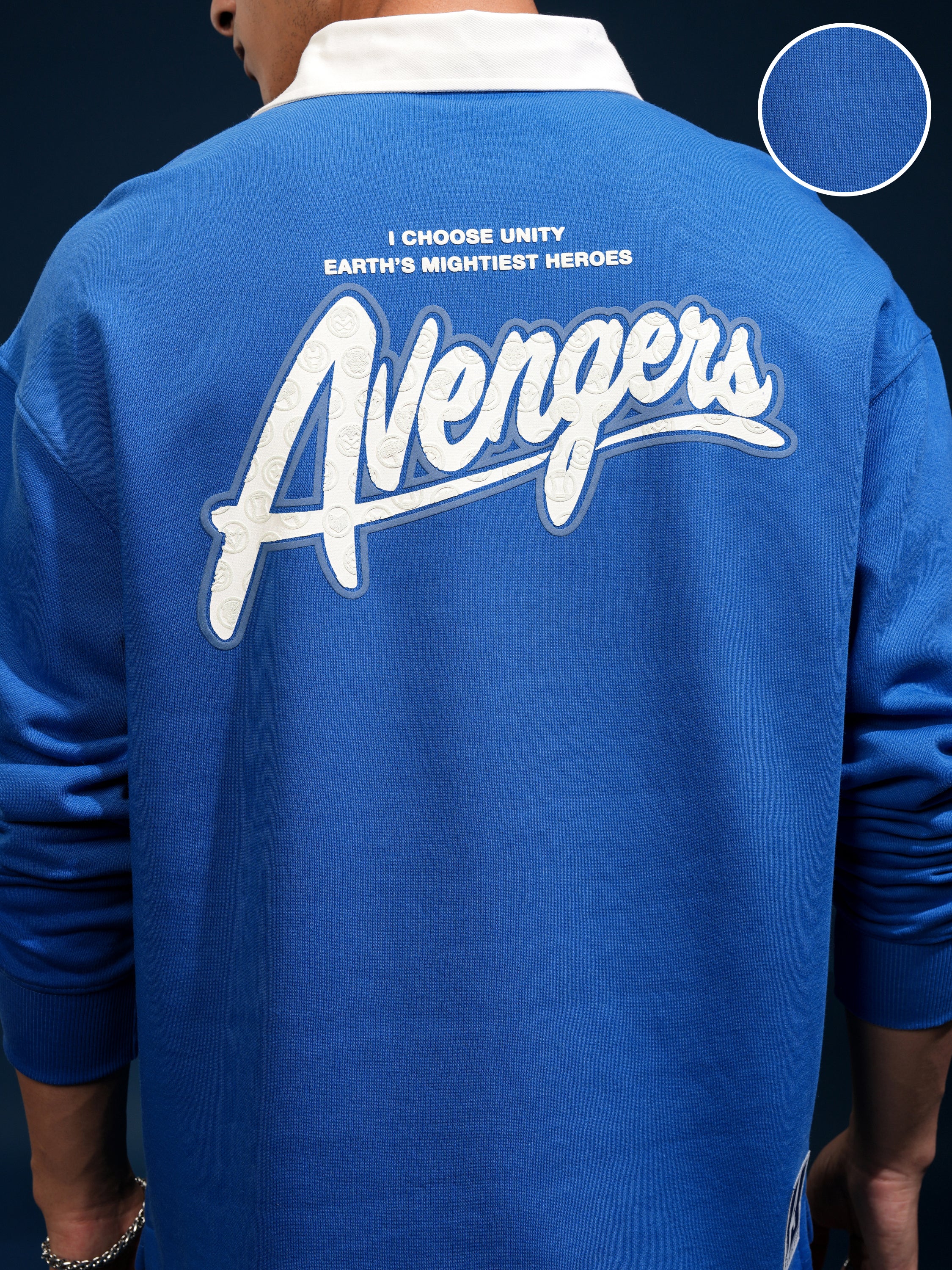 Marvel By Highlander Men Blue Avengers Printed Polo Collar T-Shirt - Blue - Image 5