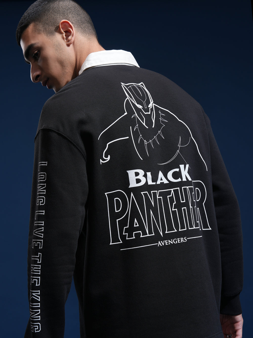 Marvel By Highlander Men Black Black Panther Printed Polo Collar T-Shirt - Black - Image 1