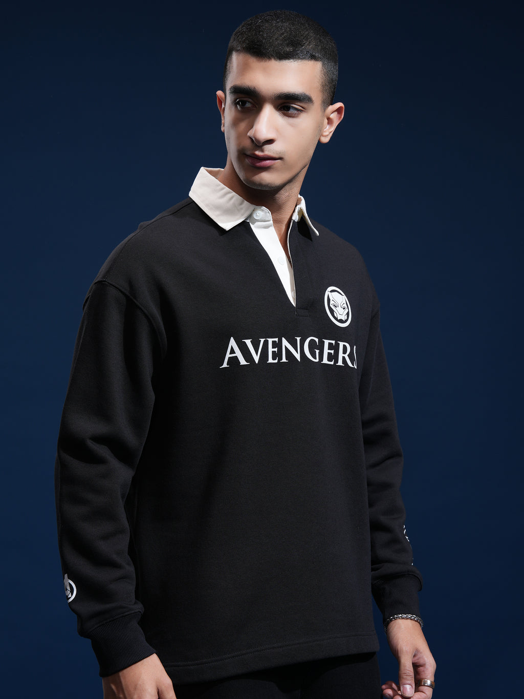 Marvel By Highlander Men Black Black Panther Printed Polo Collar T-Shirt - Black - Image 6