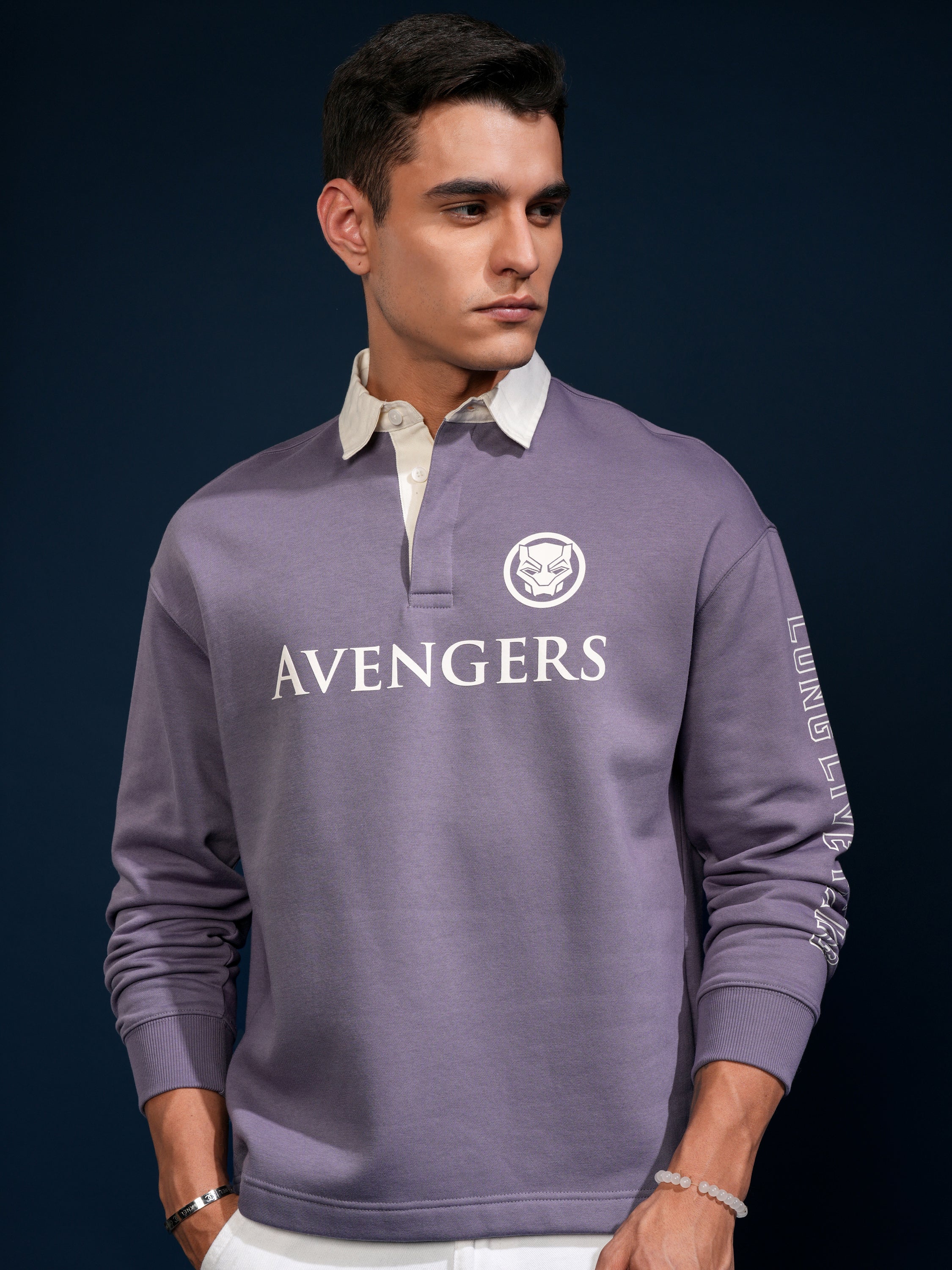 Marvel By Highlander Men Purple Black Panther Printed Polo Collar T-Shirt - Purple - Image 3