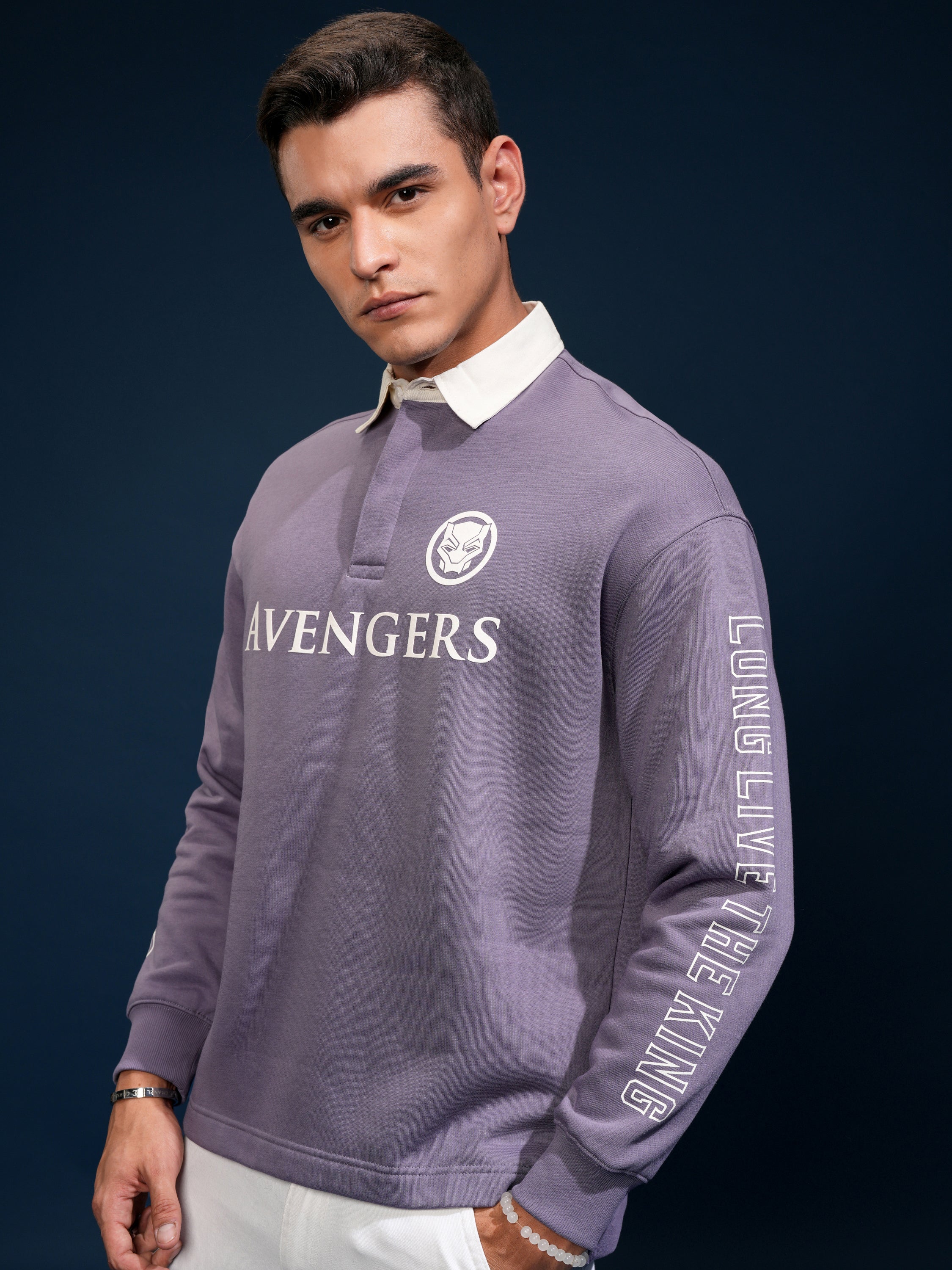 Marvel By Highlander Men Purple Black Panther Printed Polo Collar T-Shirt - Purple - Image 4