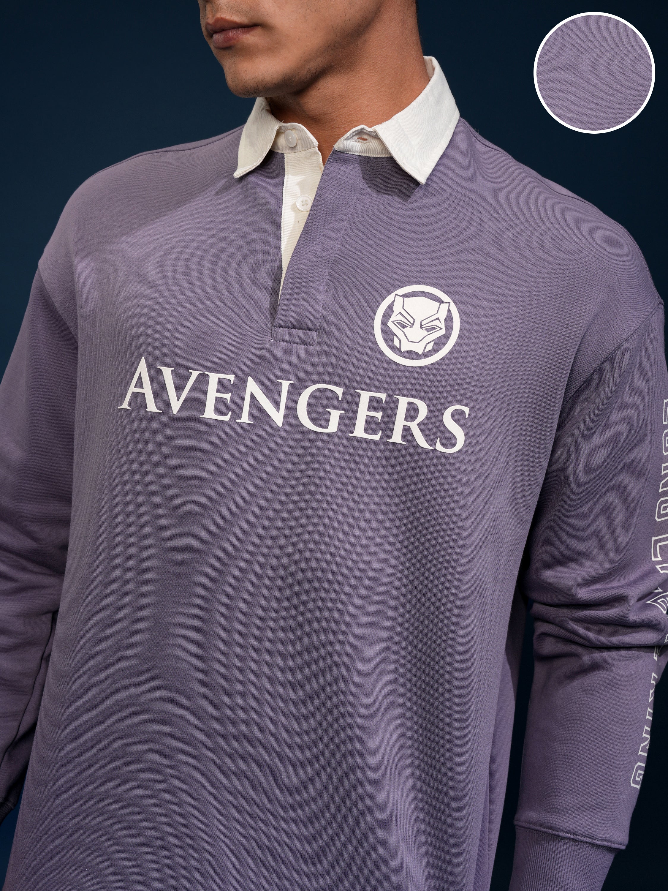 Marvel By Highlander Men Purple Black Panther Printed Polo Collar T-Shirt - Purple - Image 5