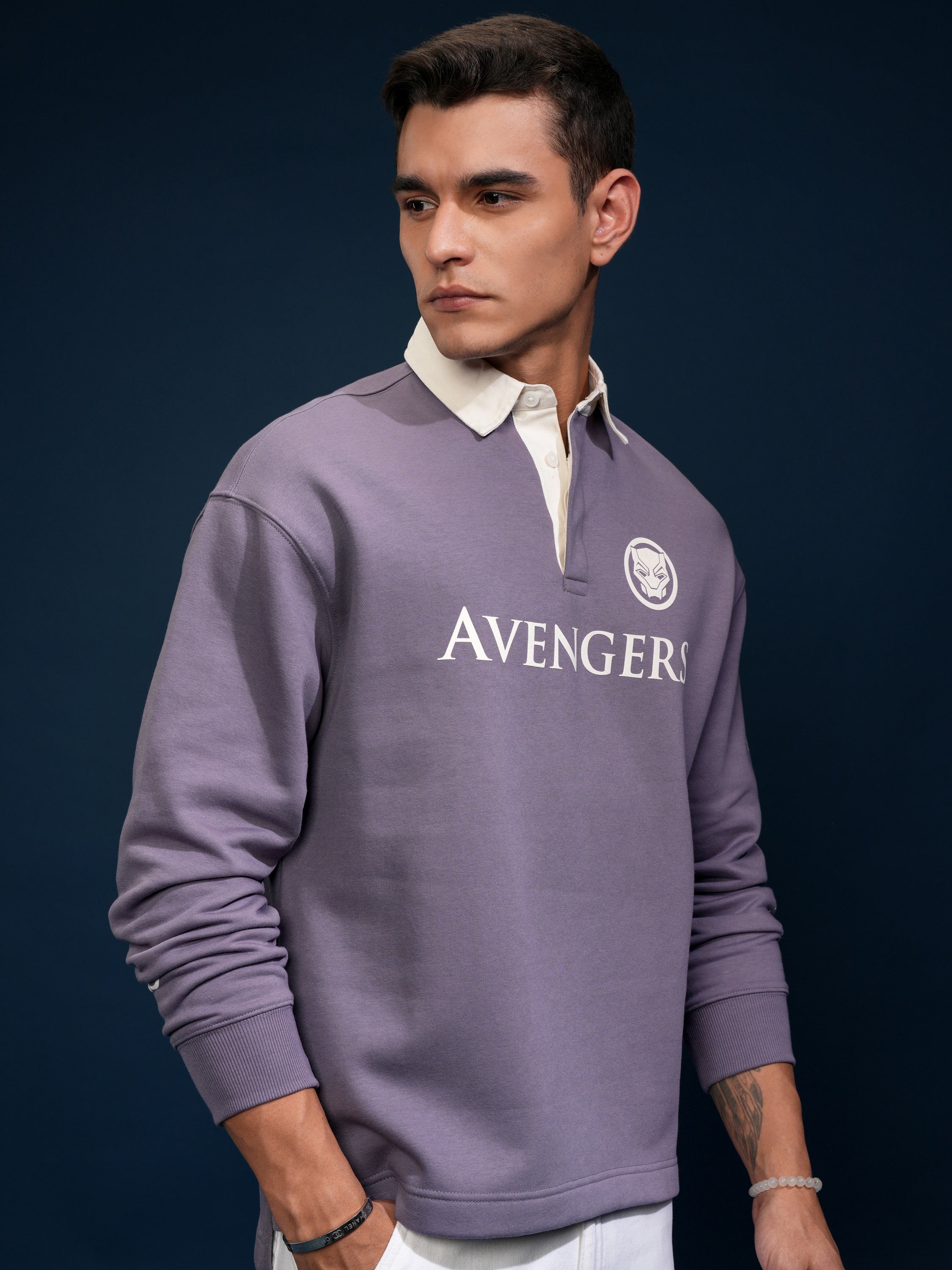 Marvel By Highlander Men Purple Black Panther Printed Polo Collar T-Shirt - Purple - Image 6