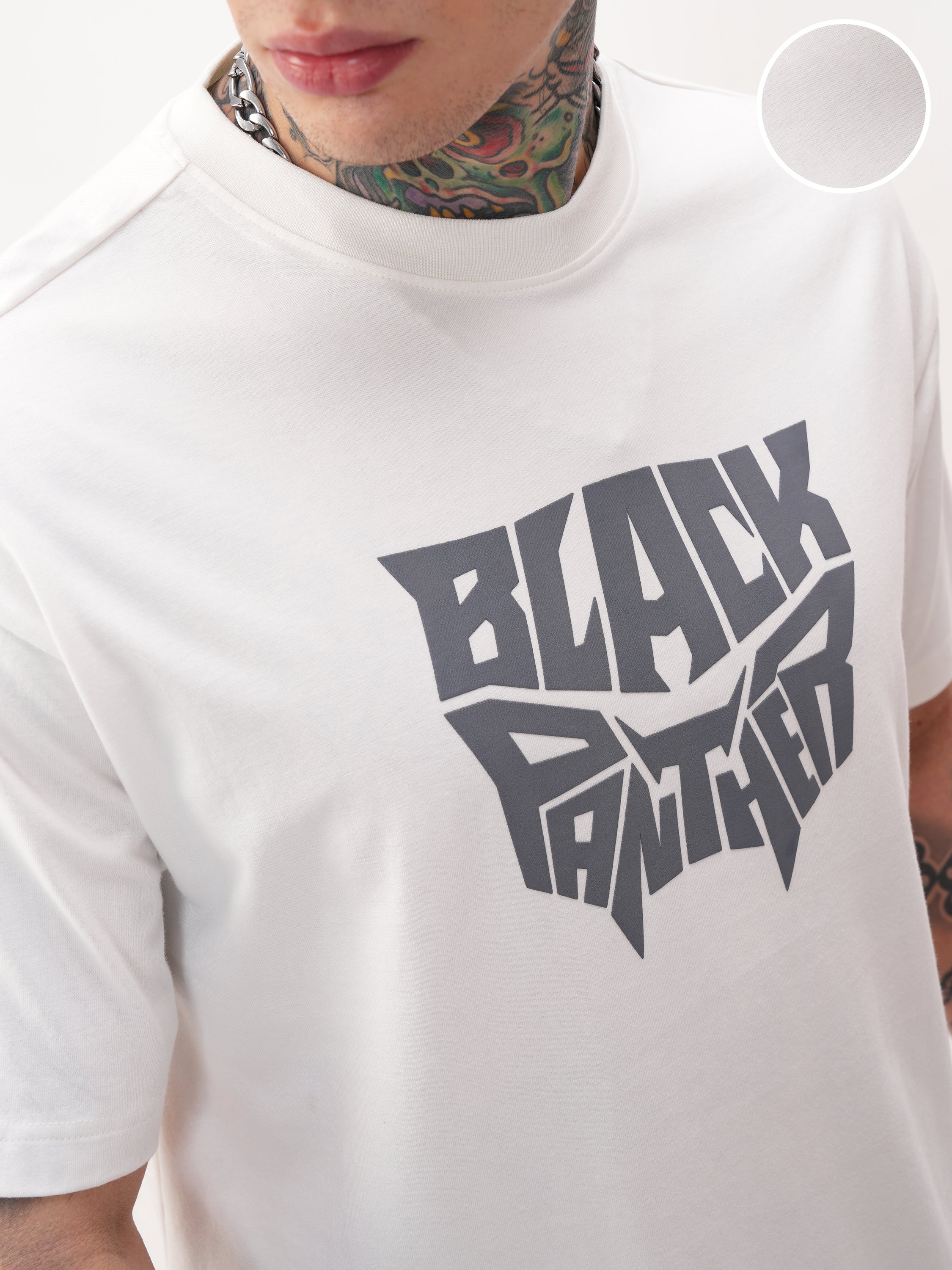 Marvel By Highlander Men White Black Panther Printed Round Neck T-Shirt - White - Image 5