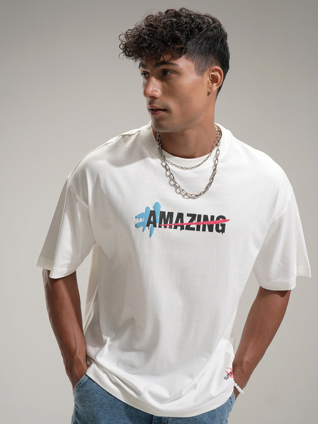 Marvel By Highlander Men Off White Spider-Man Printed Round Neck Oversized Fit T-Shirt - Off White - Image 3
