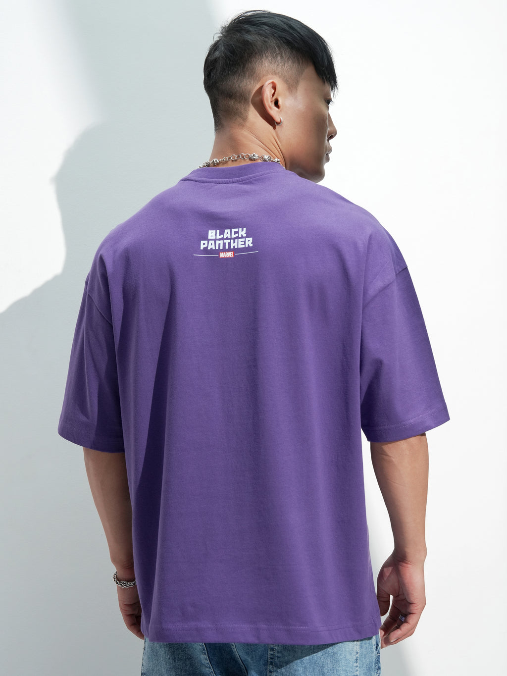 Marvel By Highlander Men Purple Black Panther Printed Round Neck Oversized Fit T-Shirt - Purple - Image 3