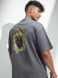 Marvel By Highlander Men Grey Black Panther Printed Round Neck Oversized Fit T-Shirt - Grey - Image 1