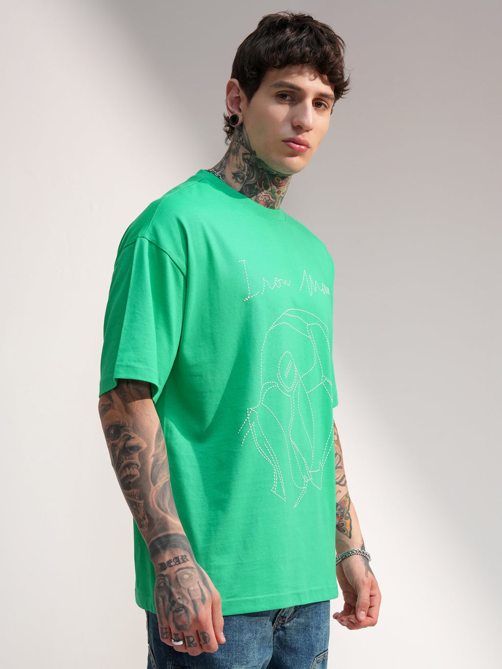 Marvel By Highlander Men Green Iron Man Embroidered Round Neck Oversized Fit T-Shirt - Green - Image 6