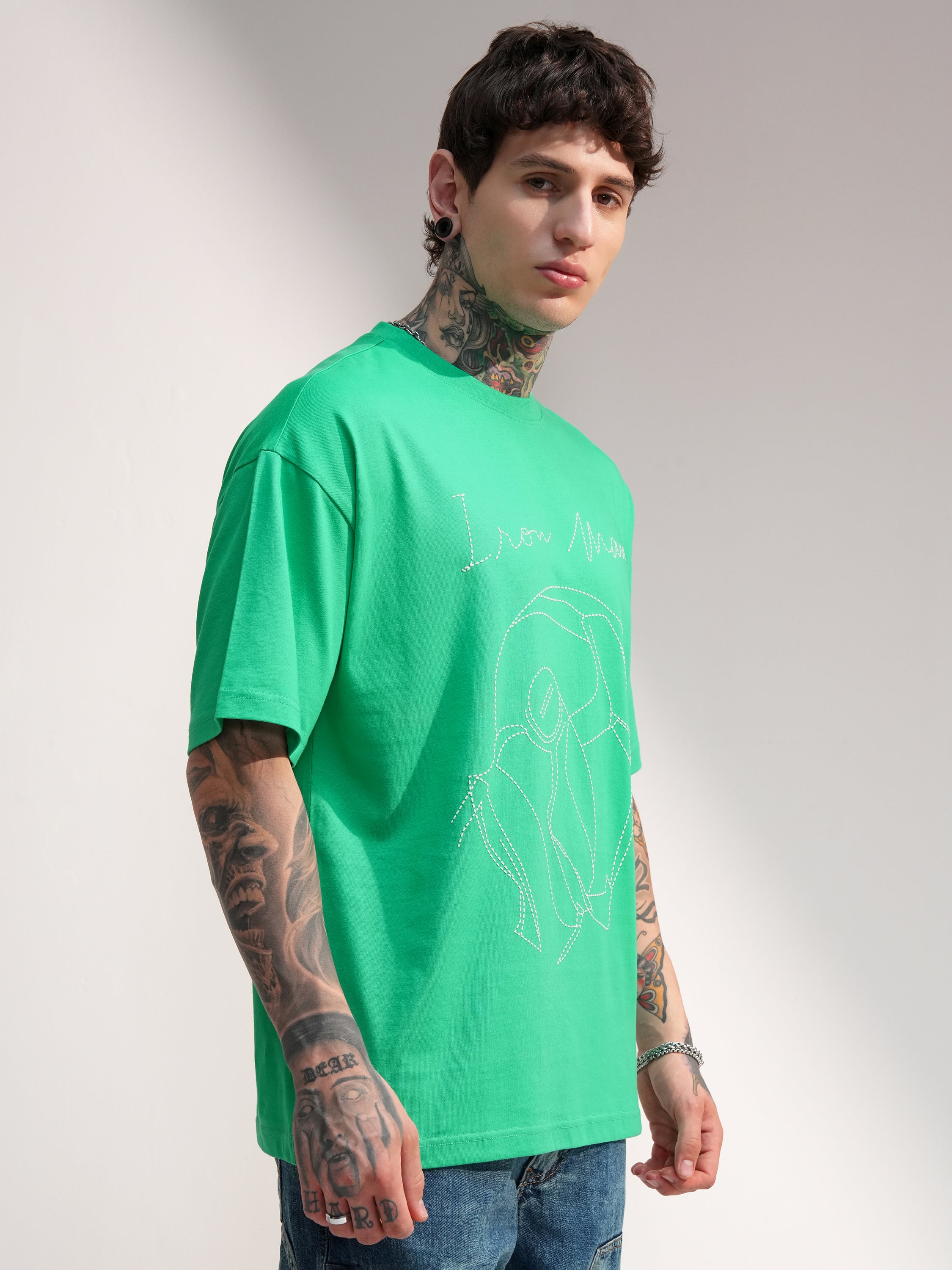 Marvel By Highlander Men Green Iron Man Embroidered Round Neck Oversized Fit T-Shirt - Green - Image 6