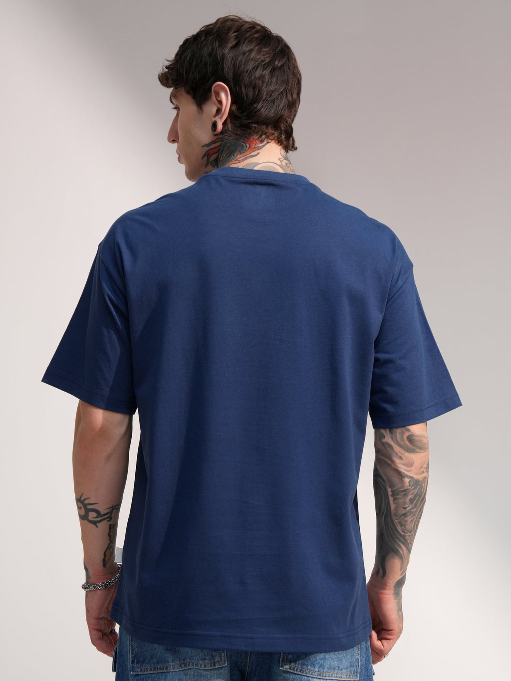 Marvel By Highlander Men Navy Blue Iron Man Embroidered Round Neck Oversized Fit T-Shirt - Navy Blue - Image 3