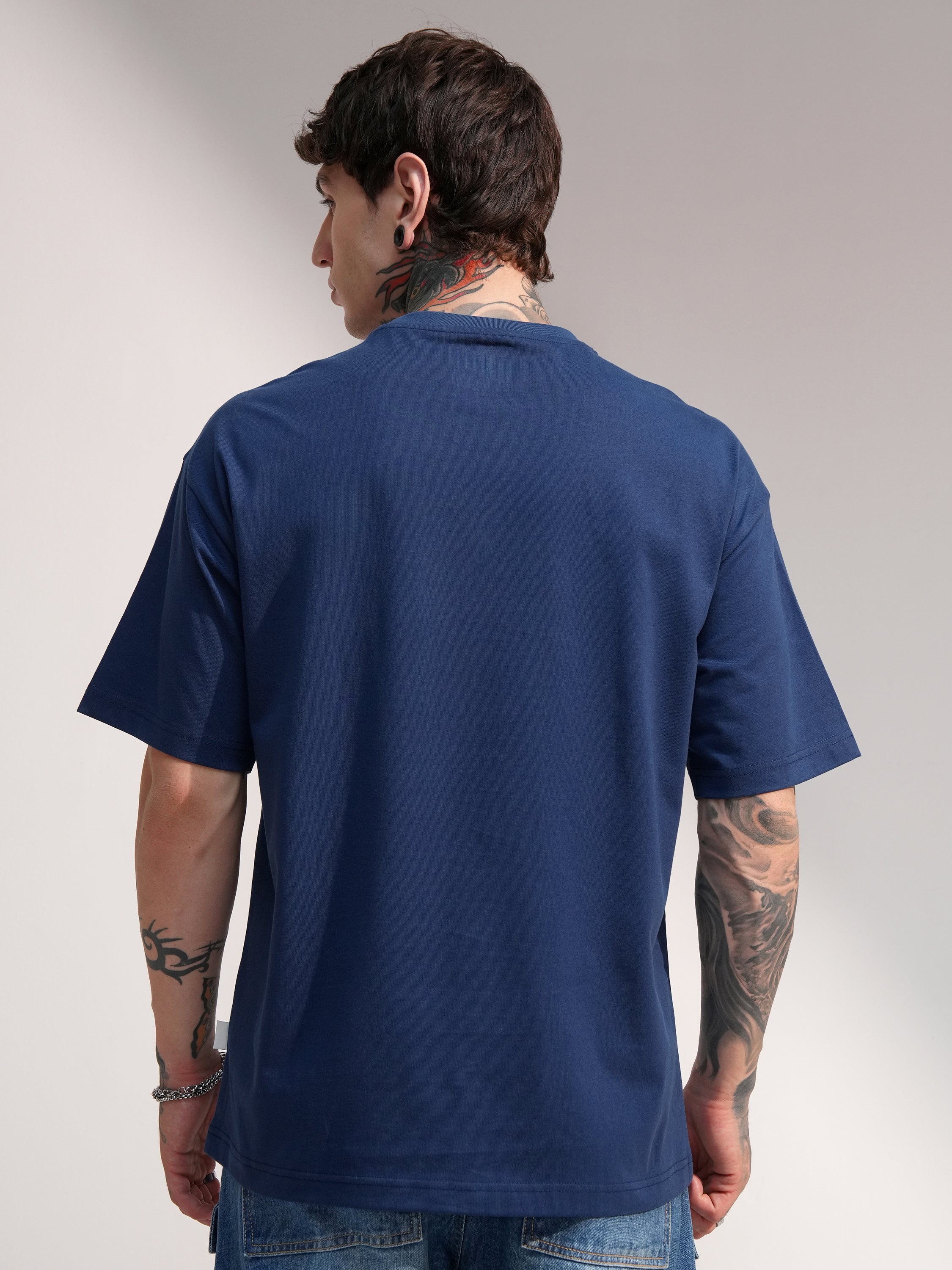 Marvel By Highlander Men Navy Blue Iron Man Embroidered Round Neck Oversized Fit T-Shirt - Navy Blue - Image 3