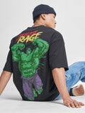 Marvel By Highlander Men Black Hulk Printed Round Neck Oversized Fit T-Shirt - Black - Image 1