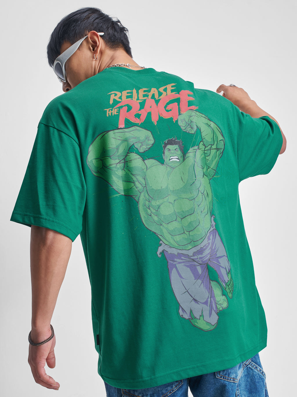 Marvel By Highlander Men Green Hulk Printed Round Neck Oversized Fit T-Shirt - Green - Image 1