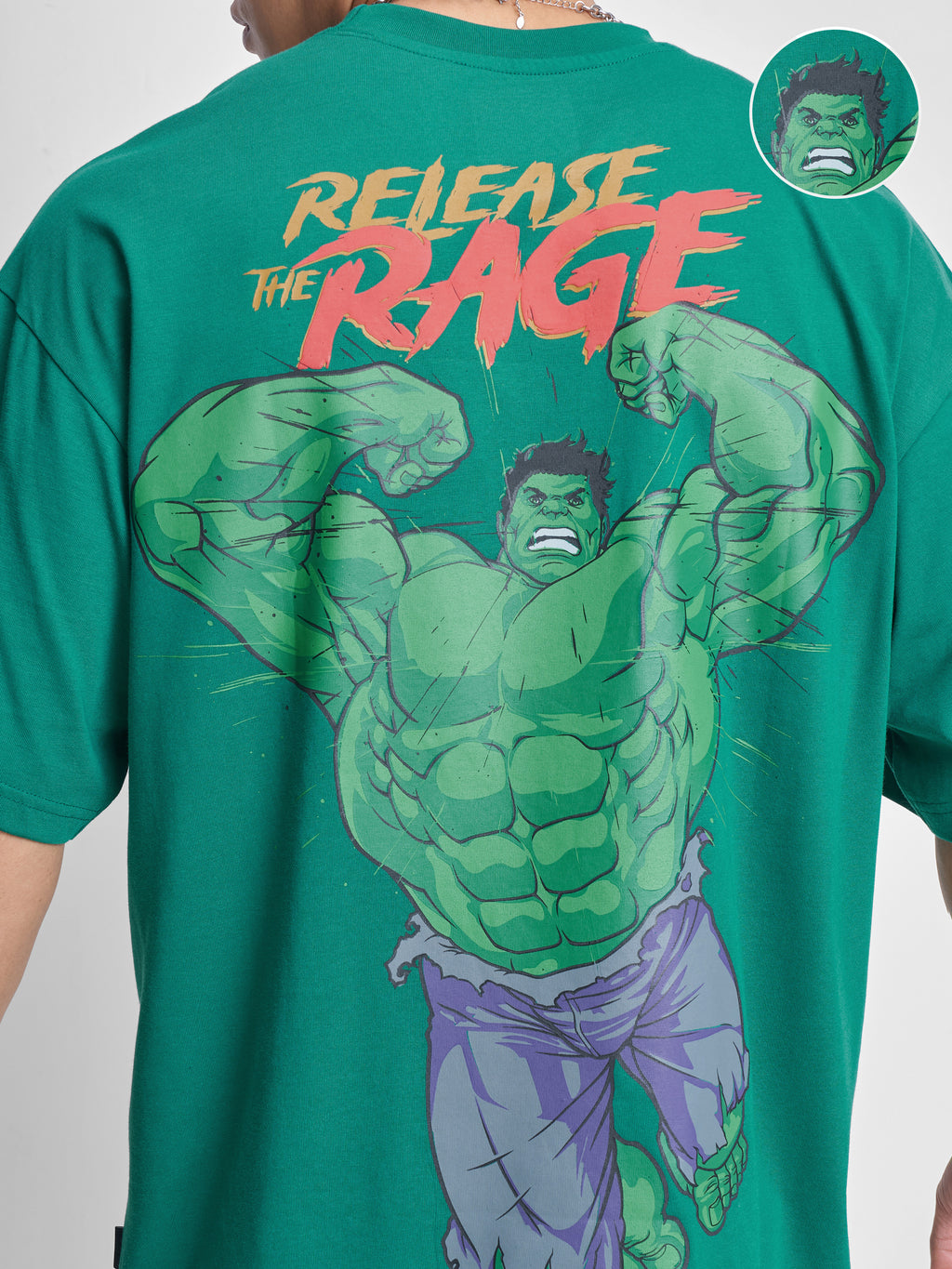 Marvel By Highlander Men Green Hulk Printed Round Neck Oversized Fit T-Shirt - Green - Image 5