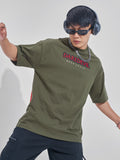 Marvel By Highlander Men Olive Dare Devil Printed Round Neck Oversized Fit T-Shirt - Olive - Image 1
