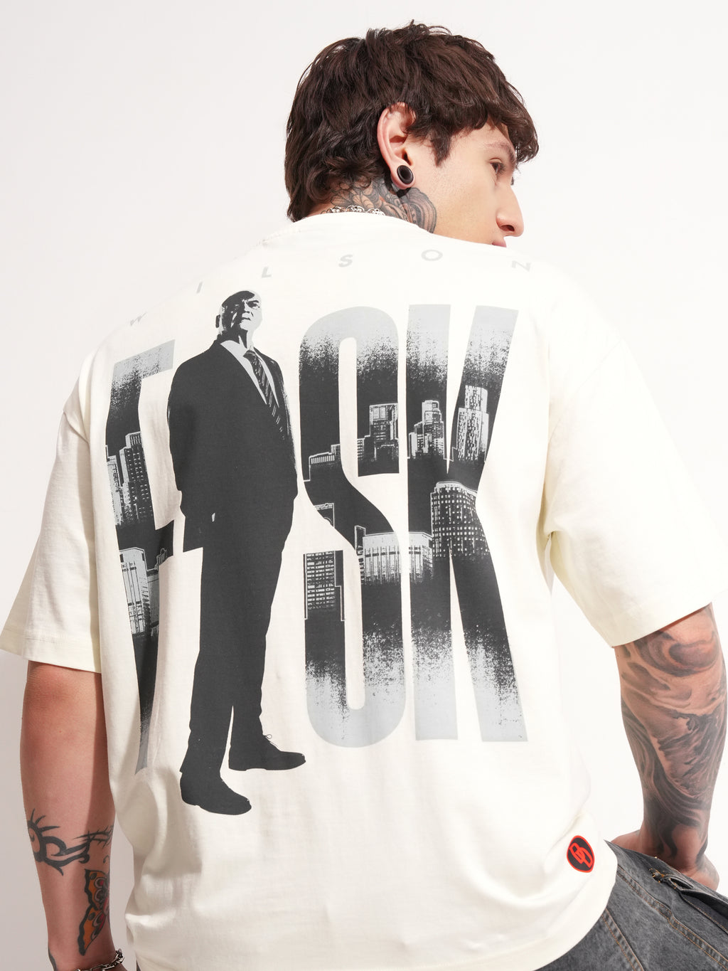 Marvel By Highlander Men Off White Dare Devil Printed Round Neck Oversized Fit T-Shirt - Off White - Image 1