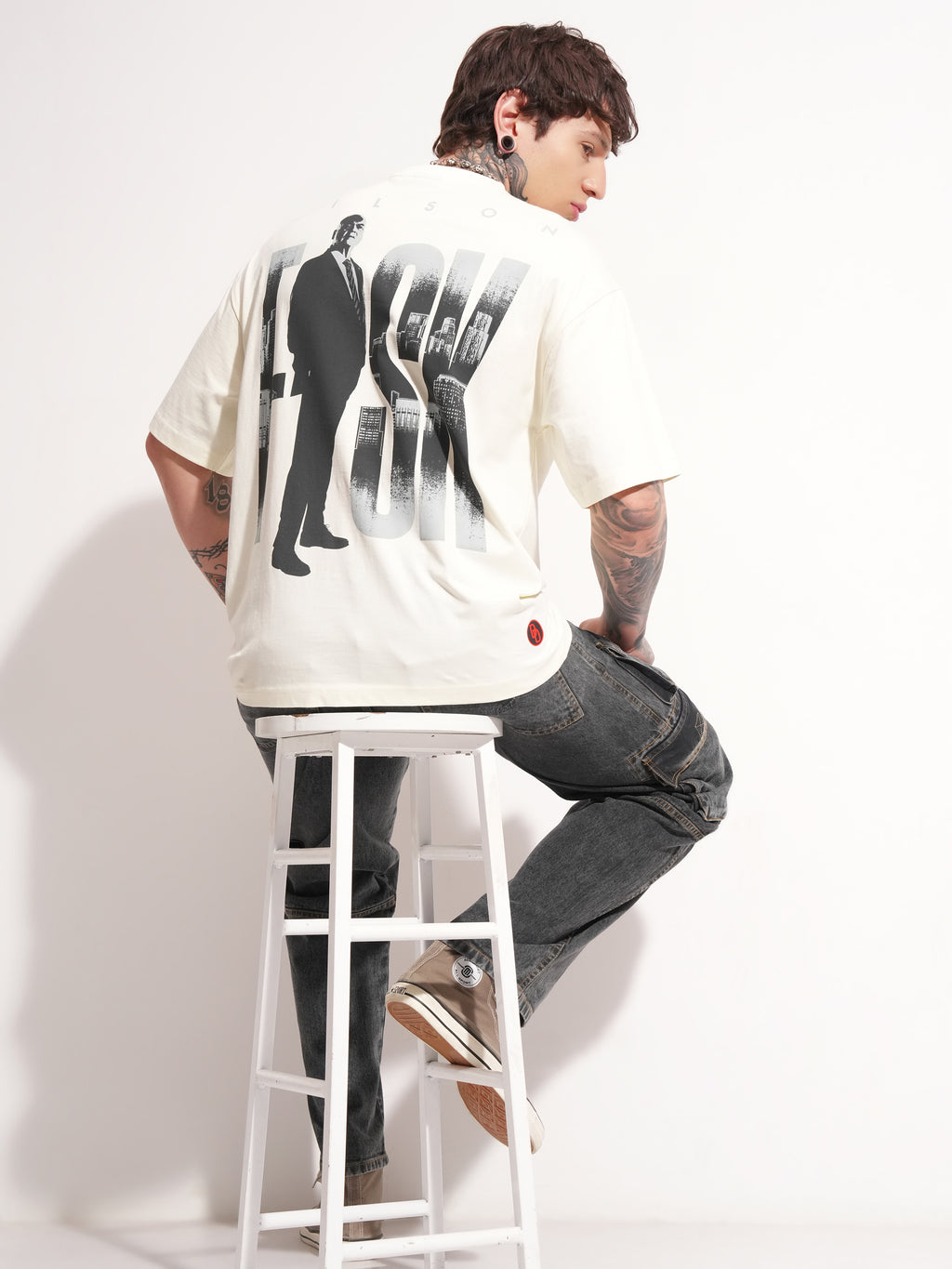 Marvel By Highlander Men Off White Dare Devil Printed Round Neck Oversized Fit T-Shirt - Off White - Image 2