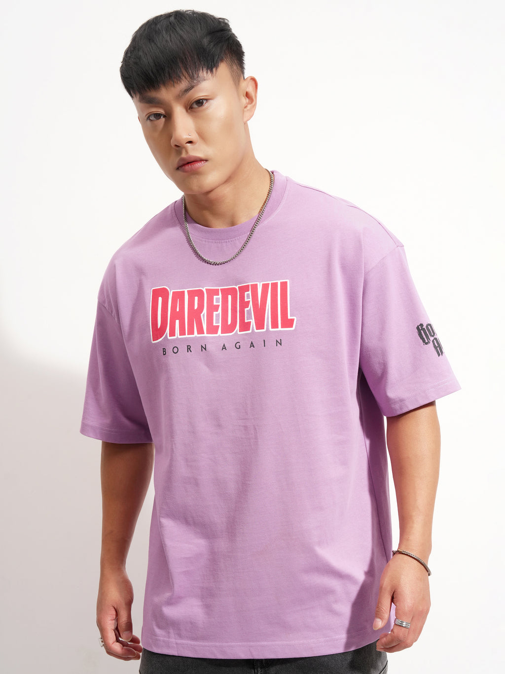 Marvel By Highlander Men Lavender Dare Devil Printed Round Neck Oversized Fit T-Shirt - Lavender - Image 3