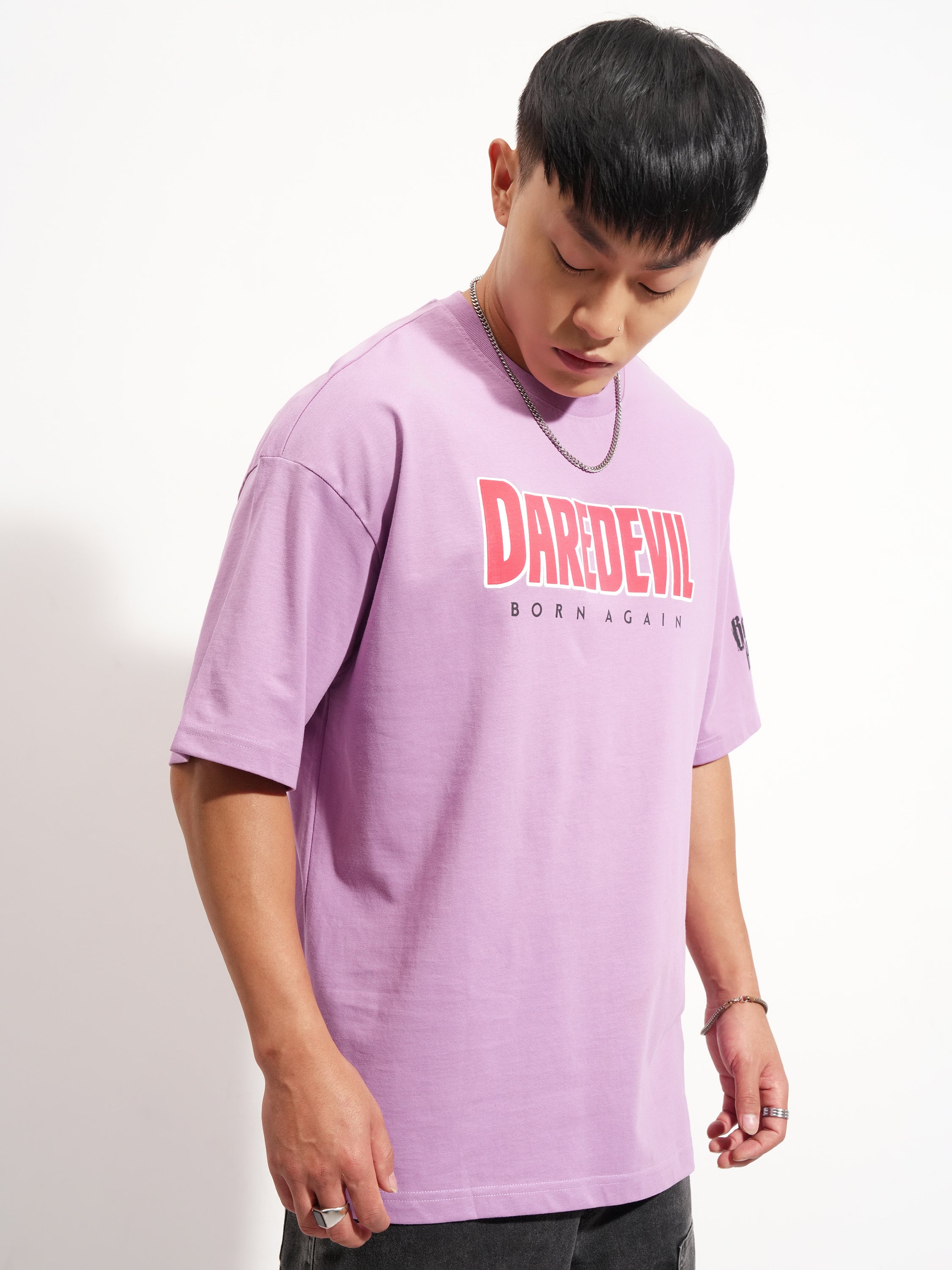 Marvel By Highlander Men Lavender Dare Devil Printed Round Neck Oversized Fit T-Shirt - Lavender - Image 6