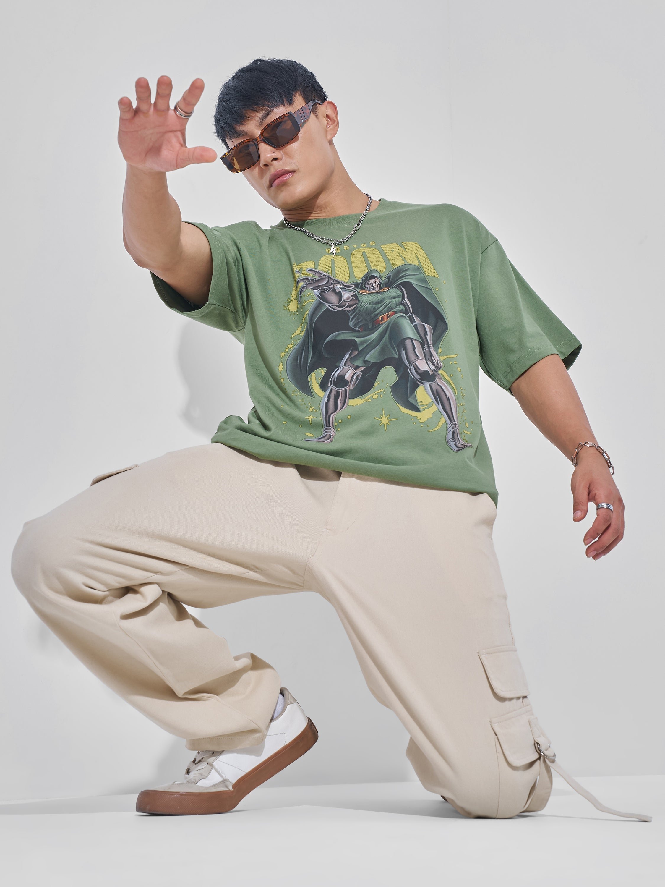 Marvel By Highlander Men Green Doctor Doom Printed Round Neck Oversized Fit T-Shirt - Green - Image 2