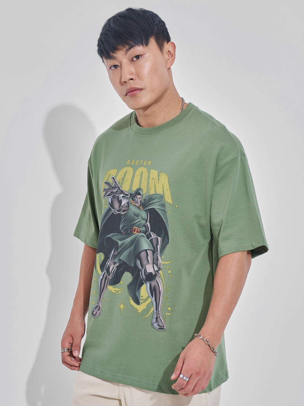 Marvel By Highlander Men Green Doctor Doom Printed Round Neck Oversized Fit T-Shirt - Green - Image 4