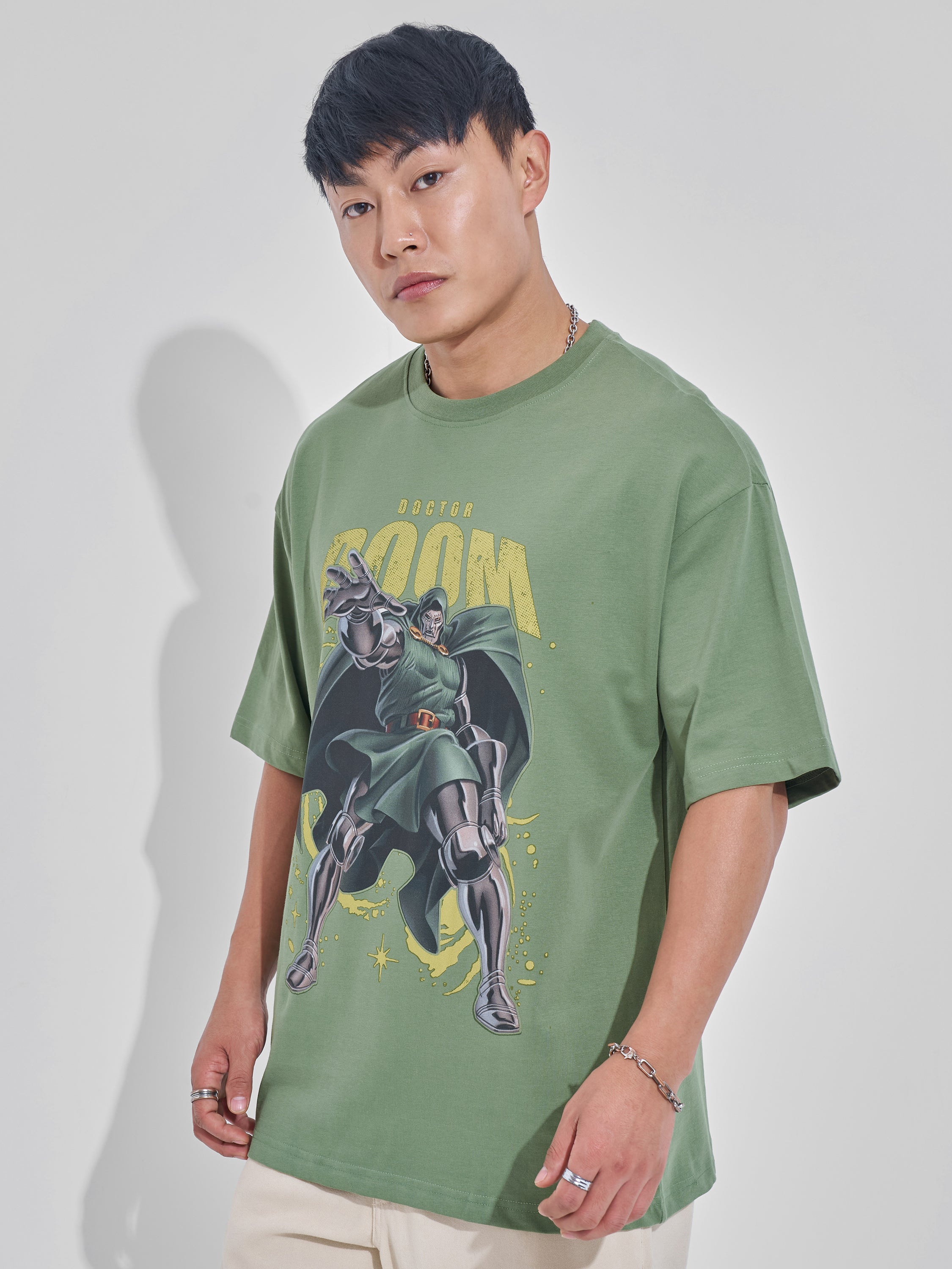 Marvel By Highlander Men Green Doctor Doom Printed Round Neck Oversized Fit T-Shirt - Green - Image 4