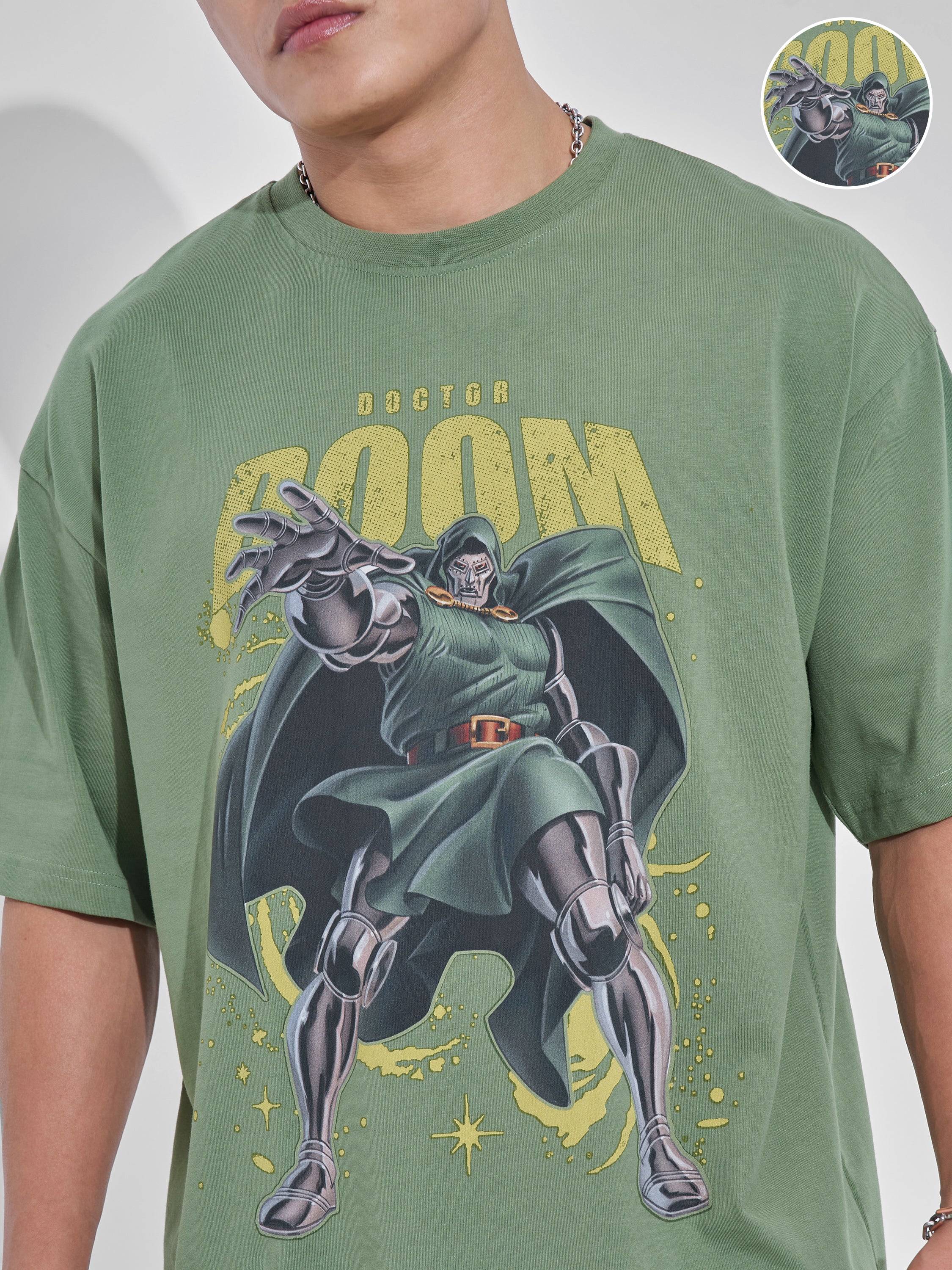 Marvel By Highlander Men Green Doctor Doom Printed Round Neck Oversized Fit T-Shirt - Green - Image 5