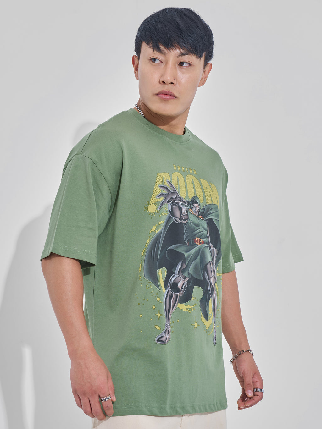 Marvel By Highlander Men Green Doctor Doom Printed Round Neck Oversized Fit T-Shirt - Green - Image 6