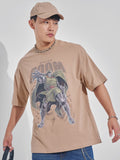 Marvel By Highlander Men Brown Doctor Doom Printed Round Neck Oversized Fit T-Shirt - Brown - Image 1