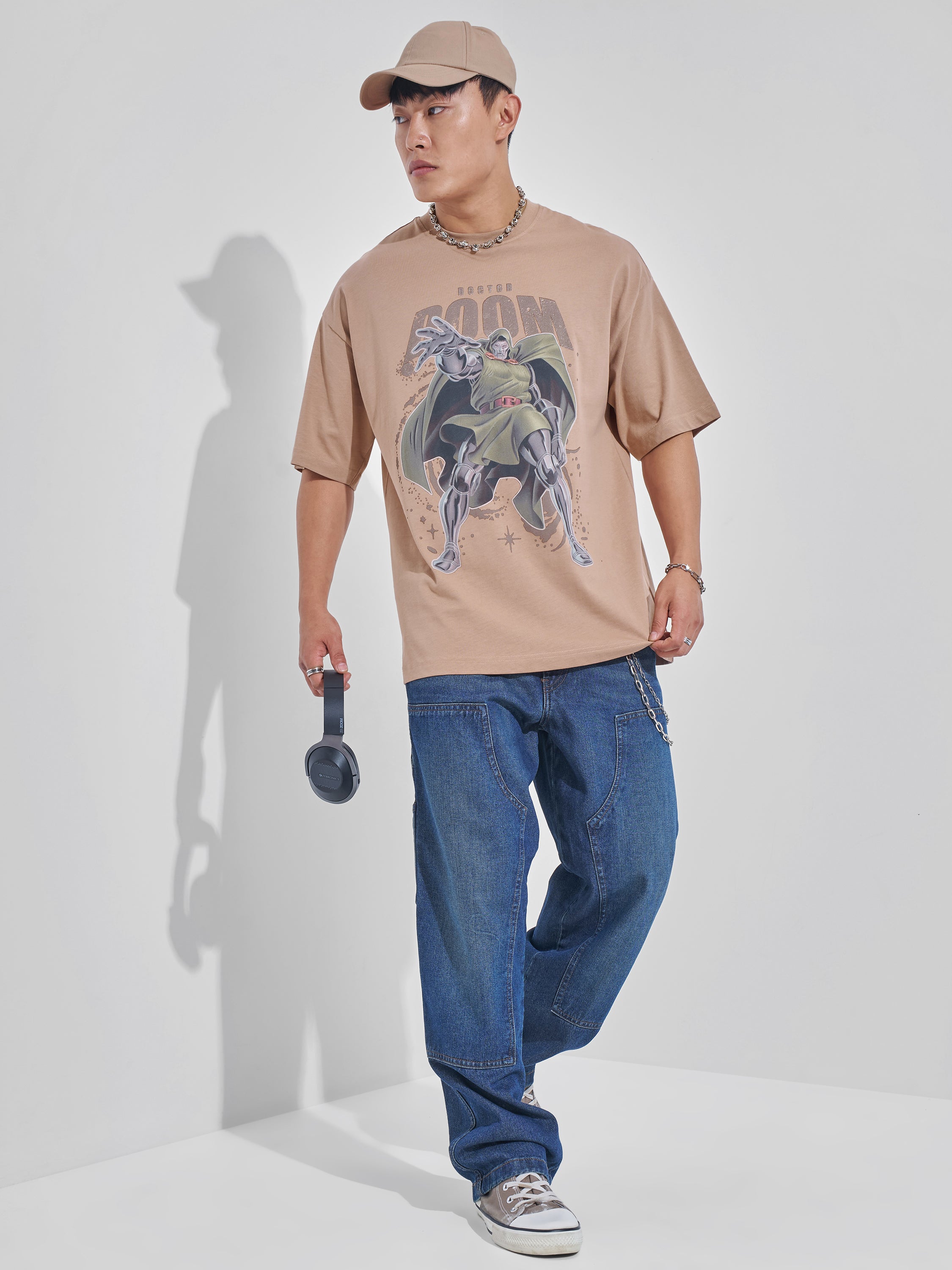 Marvel By Highlander Men Brown Doctor Doom Printed Round Neck Oversized Fit T-Shirt - Brown - Image 2