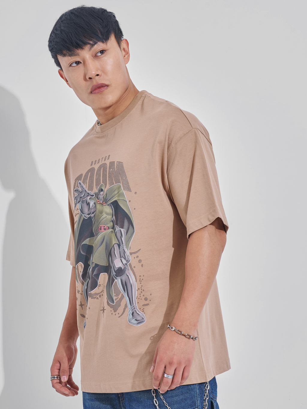 Marvel By Highlander Men Brown Doctor Doom Printed Round Neck Oversized Fit T-Shirt - Brown - Image 4