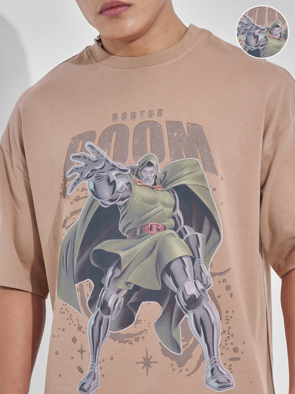 Marvel By Highlander Men Brown Doctor Doom Printed Round Neck Oversized Fit T-Shirt - Brown - Image 5