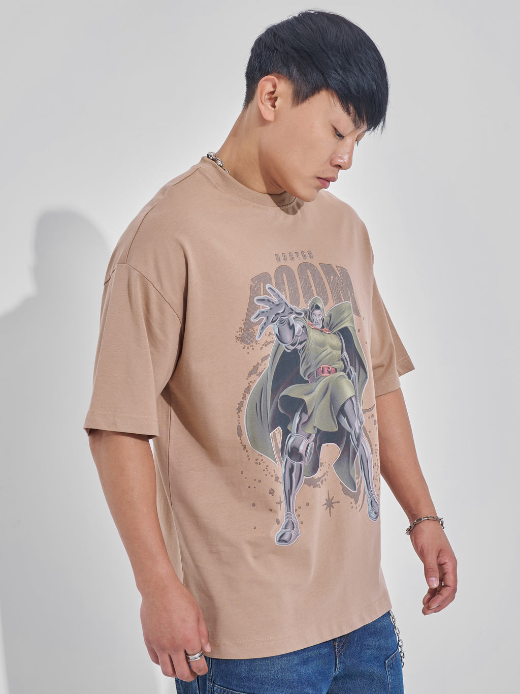 Marvel By Highlander Men Brown Doctor Doom Printed Round Neck Oversized Fit T-Shirt - Brown - Image 6