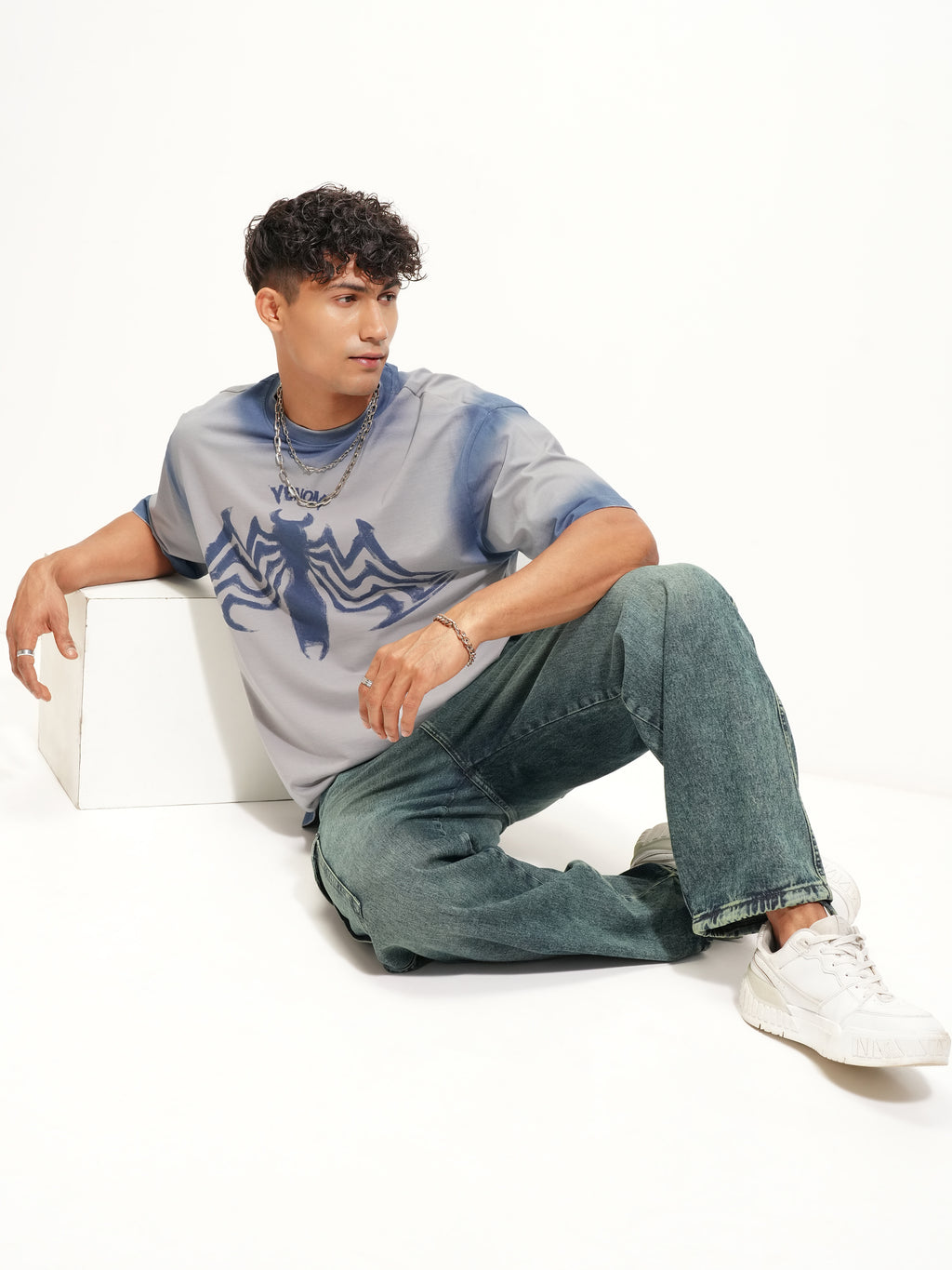 Marvel By Highlander Men Grey Venom Printed Round Neck Oversized Fit T-Shirt - Grey - Image 2