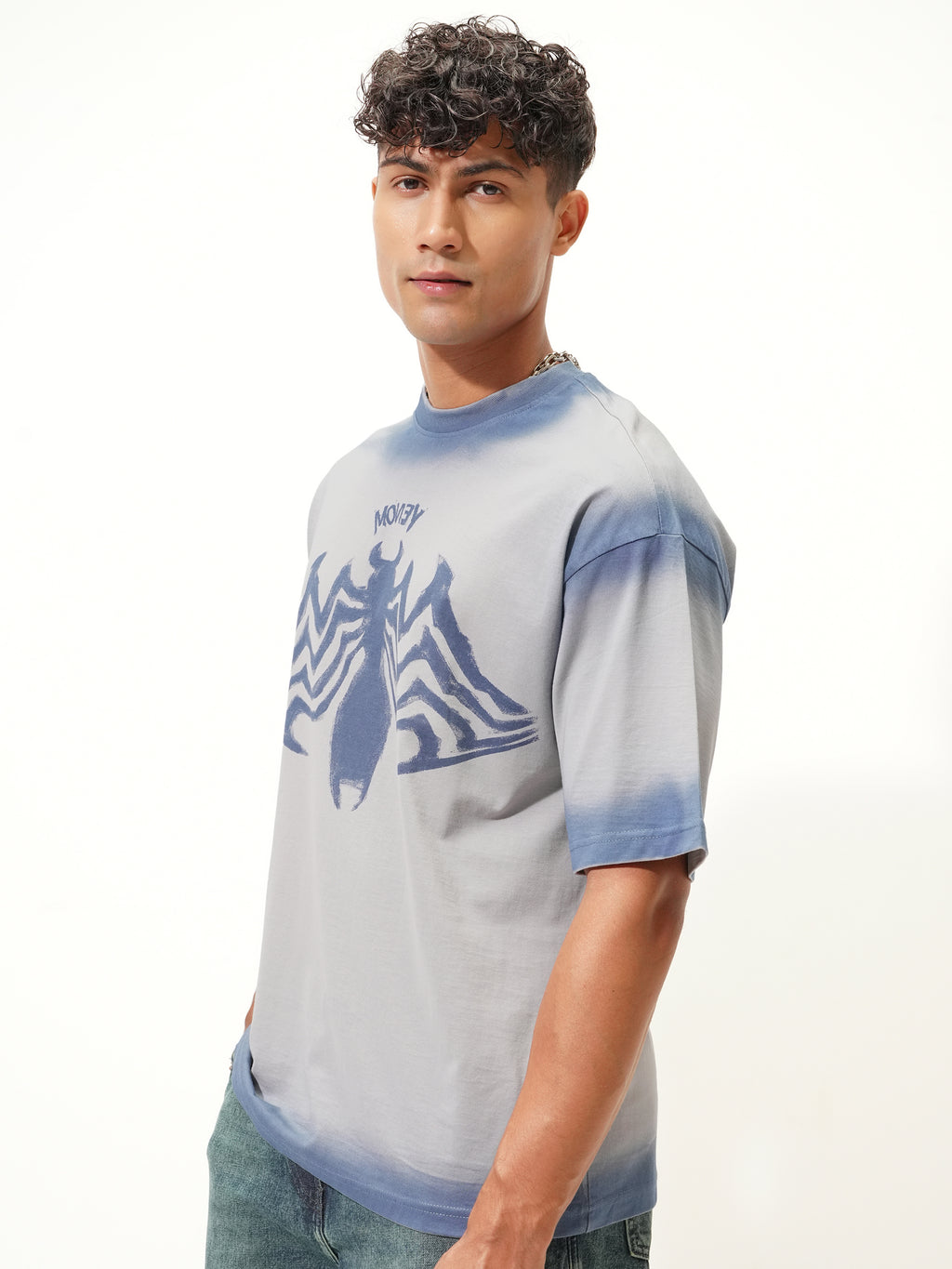 Marvel By Highlander Men Grey Venom Printed Round Neck Oversized Fit T-Shirt - Grey - Image 4