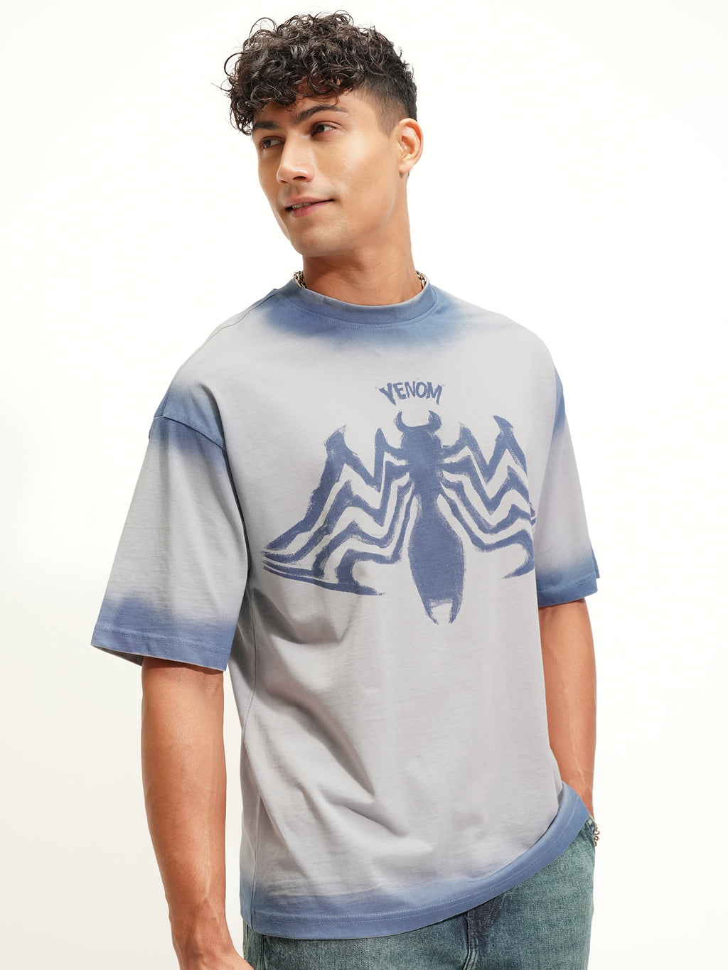 Marvel By Highlander Men Grey Venom Printed Round Neck Oversized Fit T-Shirt - Grey - Image 6