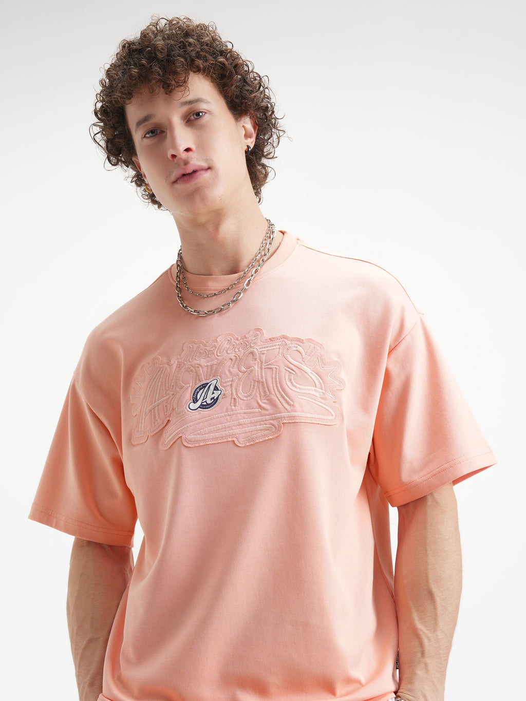 Marvel By Highlander Men Coral Avengers Printed Round Neck Oversized Fit T-Shirt - Coral - Image 1