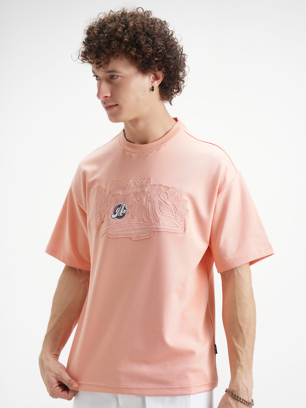 Marvel By Highlander Men Coral Avengers Printed Round Neck Oversized Fit T-Shirt - Coral - Image 4