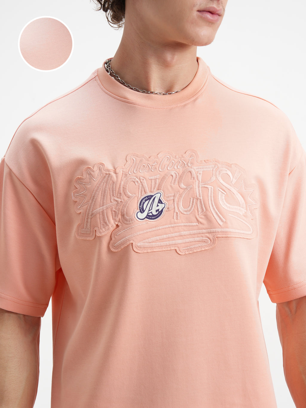 Marvel By Highlander Men Coral Avengers Printed Round Neck Oversized Fit T-Shirt - Coral - Image 5