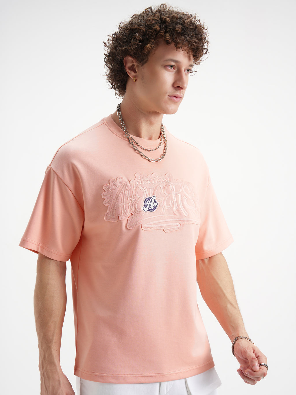 Marvel By Highlander Men Coral Avengers Printed Round Neck Oversized Fit T-Shirt - Coral - Image 6