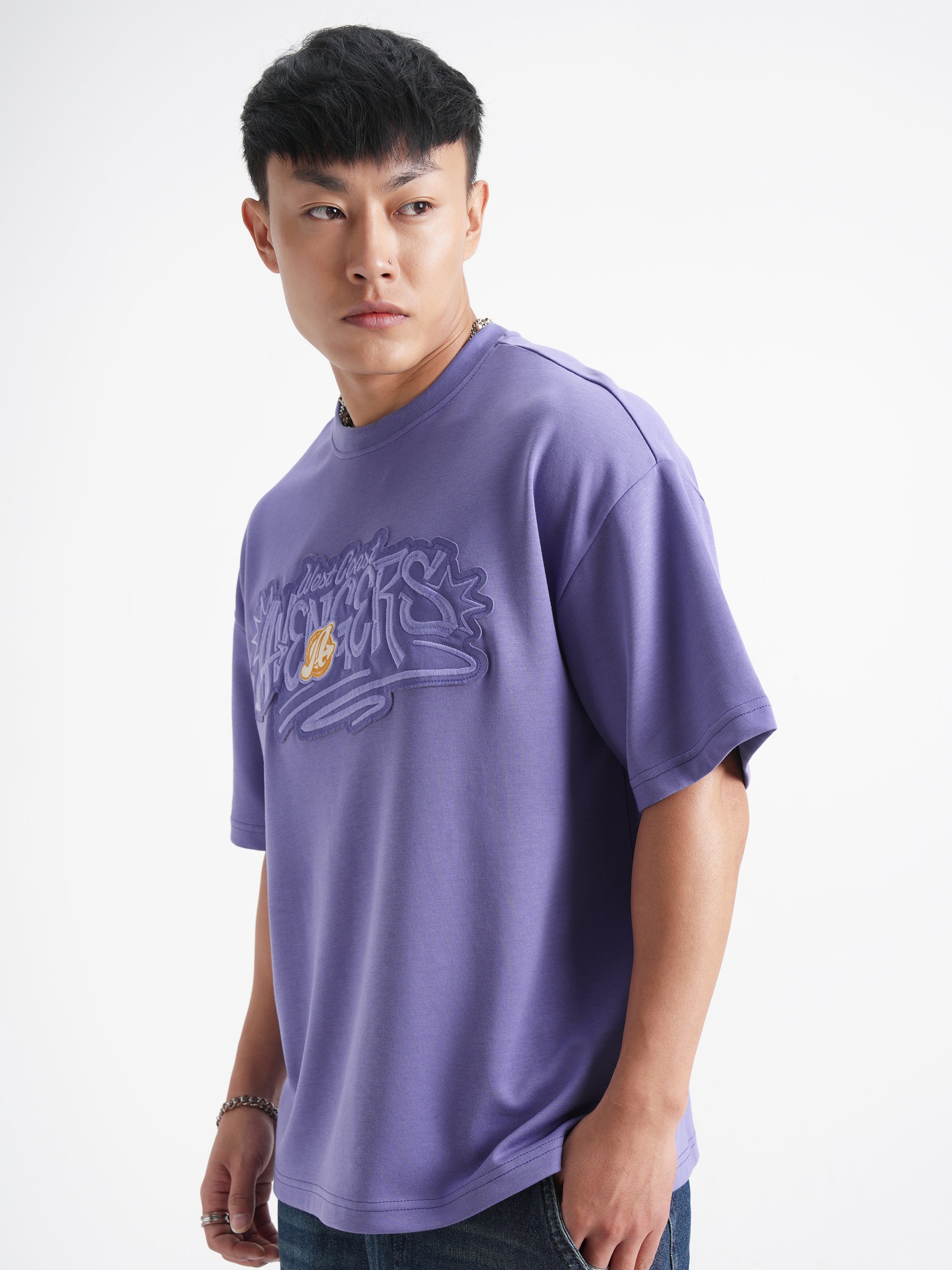 Marvel By Highlander Men Purple Avengers Printed Round Neck Oversized Fit T-Shirt - Purple - Image 4