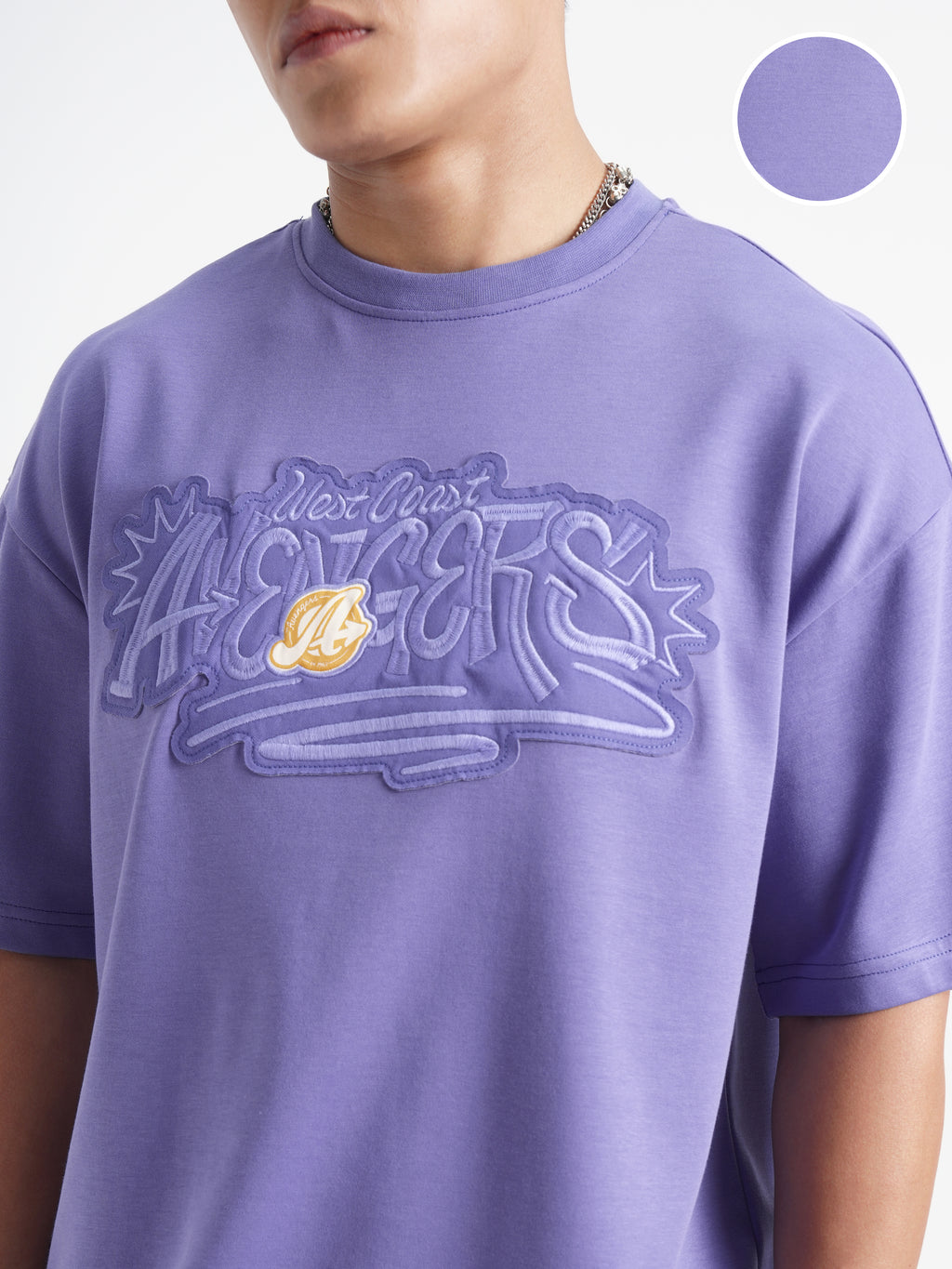 Marvel By Highlander Men Purple Avengers Printed Round Neck Oversized Fit T-Shirt - Purple - Image 5