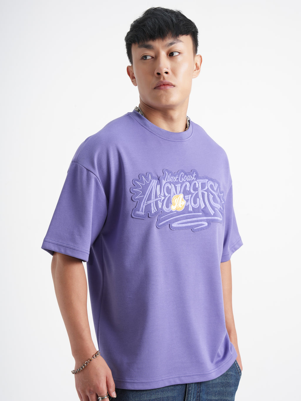 Marvel By Highlander Men Purple Avengers Printed Round Neck Oversized Fit T-Shirt - Purple - Image 6