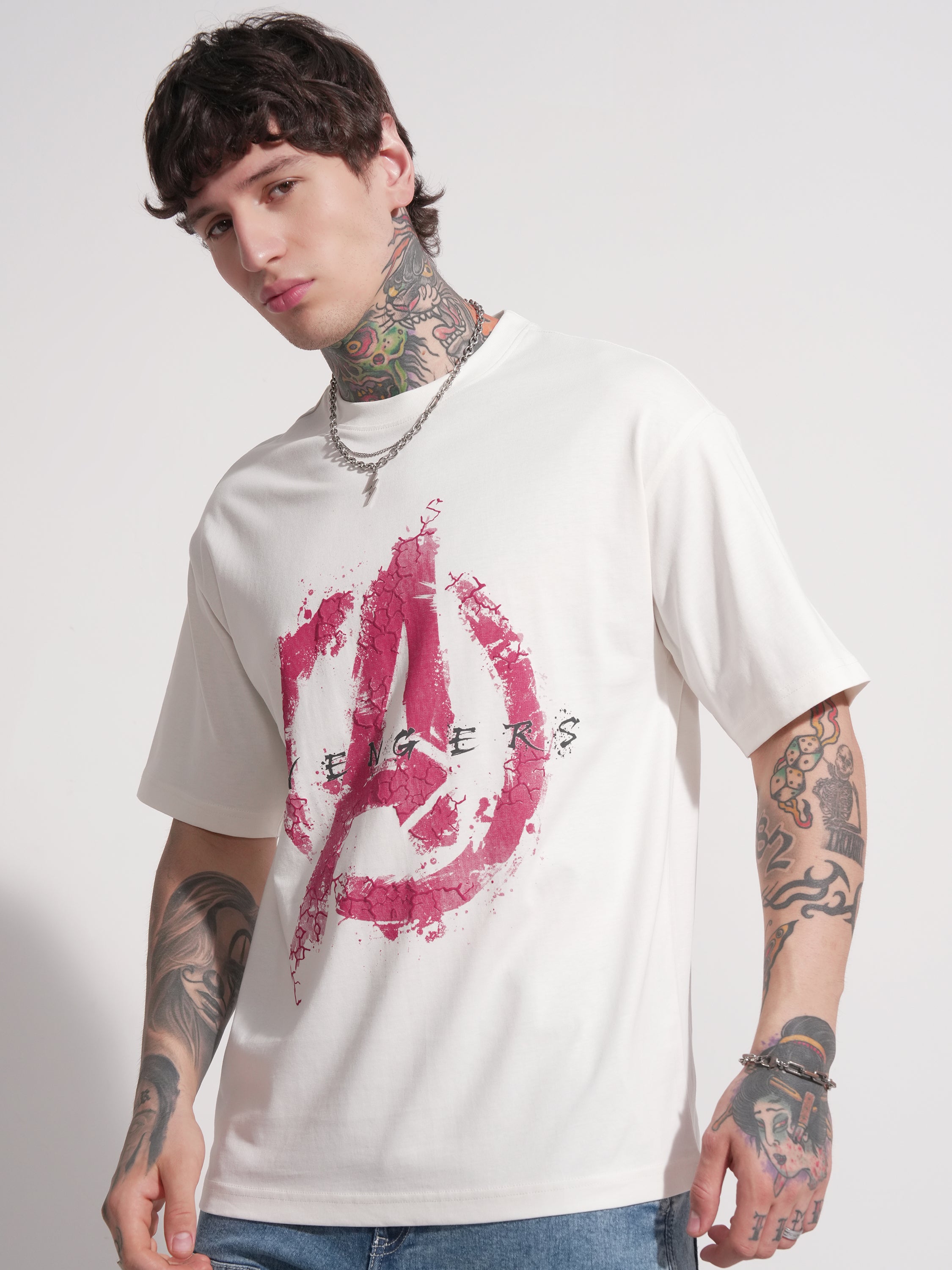 Marvel By Highlander Men Off White Avengers Printed Round Neck T-Shirt - Off White - Image 4