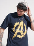 Marvel By Highlander Men Navy Blue Avengers Printed Round Neck T-Shirt - Navy Blue - Image 1